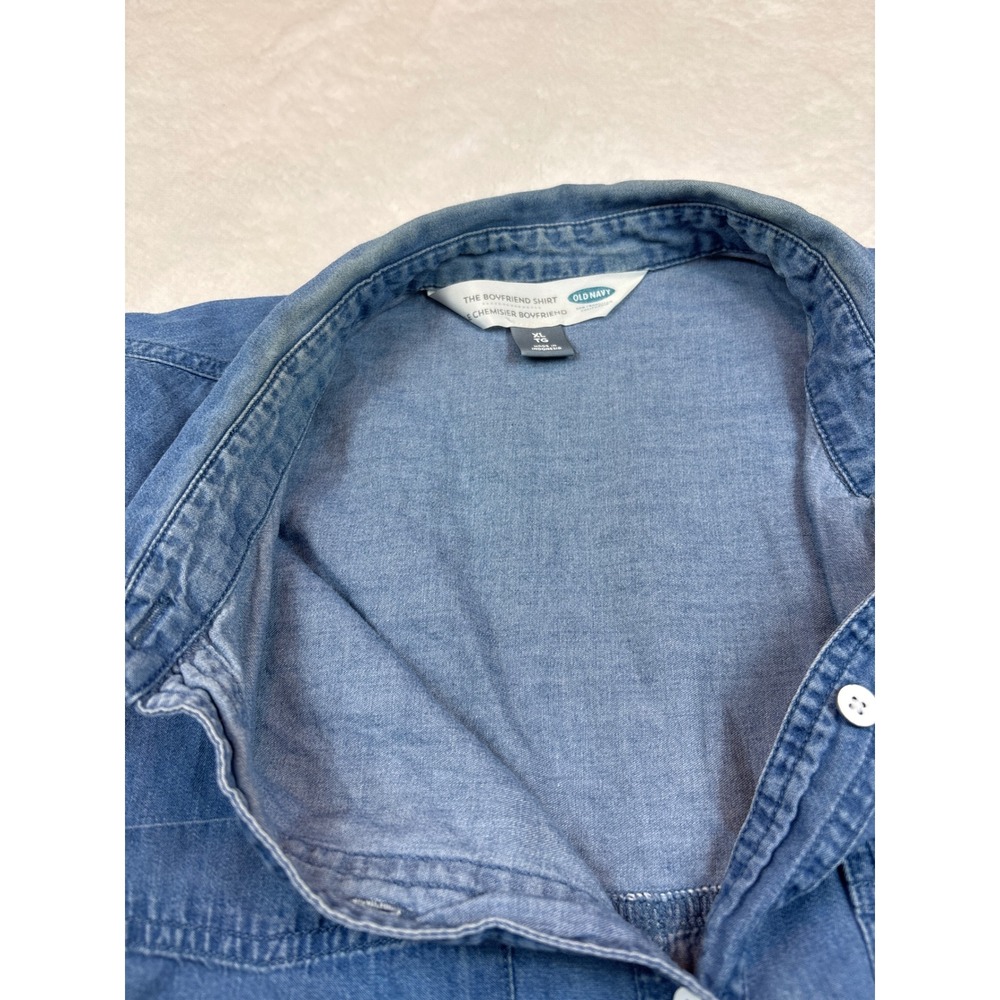 Old Navy The Boyfriend Shirt Blue Denim Chambray Button Down XL Long Sleeve - Picture 3 of 4